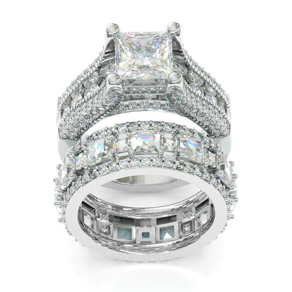 Jorrio handmade gold 3ct princess cut sterling silver 2pcs wedding bridal ring set