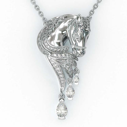 Jorrio Handmade Classic Horse Sterling Silver Diamond Necklace