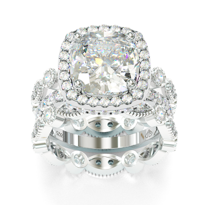 Jorrio handmade created diamond cushion cut sterling silver bridal set