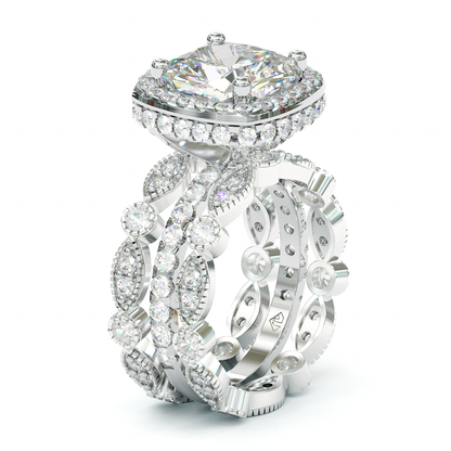 Jorrio handmade created diamond cushion cut sterling silver bridal set