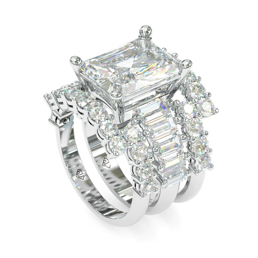 Jorrio handmade created diamond radiant cut vintage wedding ring 3pcs bridal set