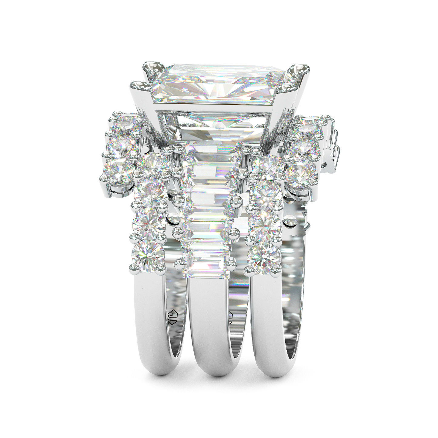 Jorrio handmade diamond vintage radiant cut wedding ring 3pcs bridal set