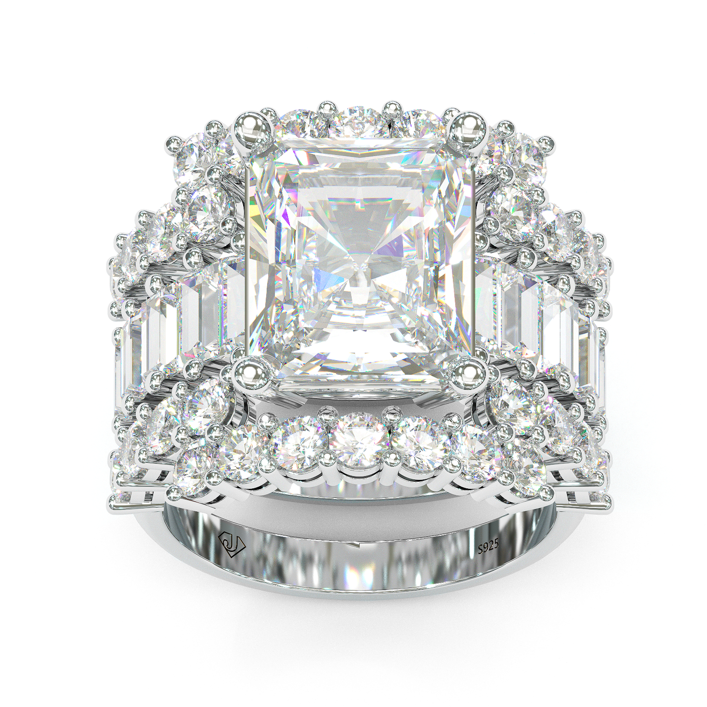 Jorrio handmade diamond vintage radiant cut wedding ring 3pcs bridal set