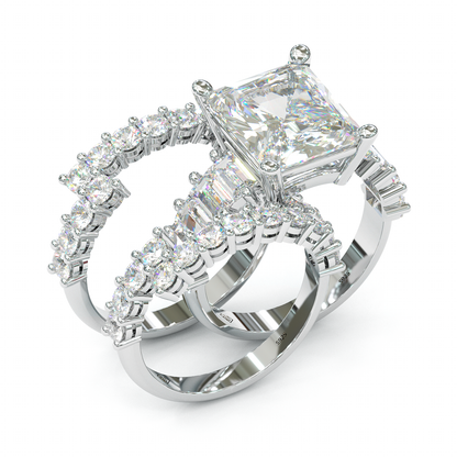 Jorrio handmade diamond vintage radiant cut wedding ring 3pcs bridal set