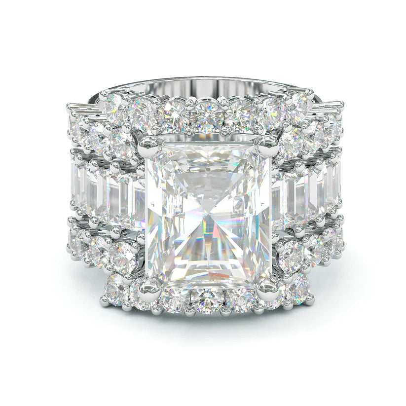 Jorrio handmade created diamond radiant cut vintage wedding ring 3pcs bridal set