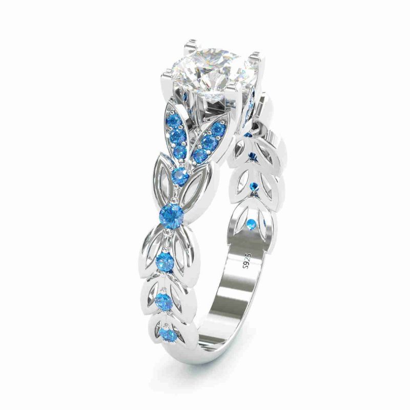 Jorrio handmade round cut  butterfly wedding ring engagement ring