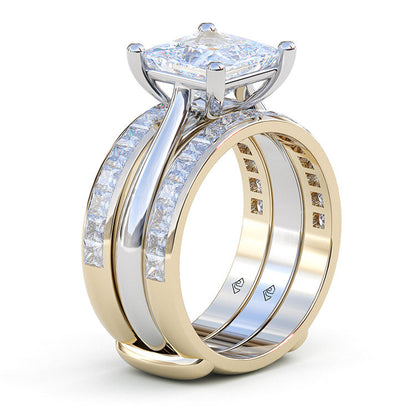 Jorrio princess cut 2 pcs sterling silver two tone wedding ring bridal set