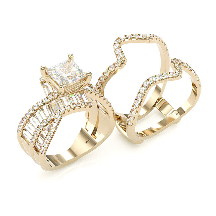 Jorrio handmade vintage princess cut anniversary wedding gold bridal ring set