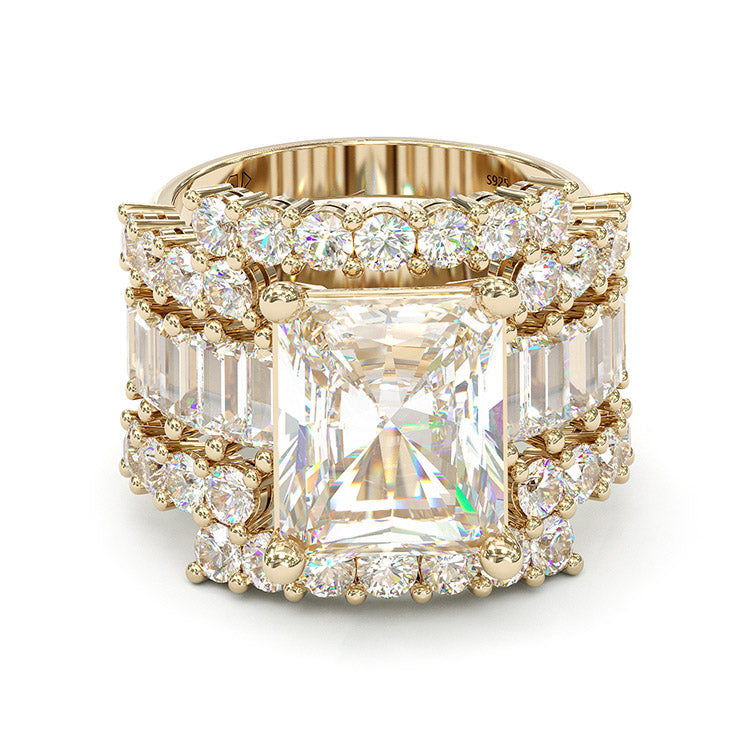 Jorrio handmade created diamond radiant cut vintage wedding ring 3pcs bridal set