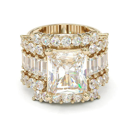 Jorrio handmade diamond vintage radiant cut wedding ring 3pcs bridal set