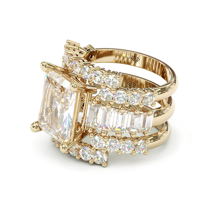 Jorrio handmade created diamond radiant cut vintage wedding ring 3pcs bridal set