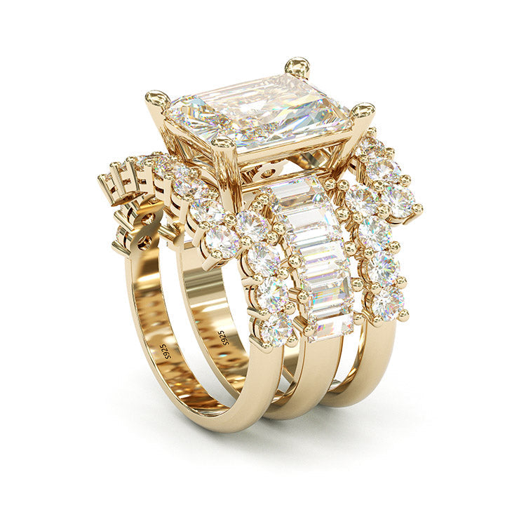 Jorrio handmade created diamond radiant cut vintage wedding ring 3pcs bridal set