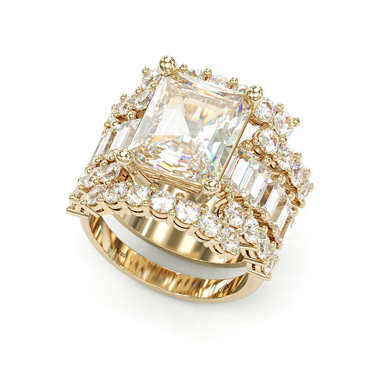 Jorrio handmade created diamond radiant cut vintage wedding ring 3pcs bridal set