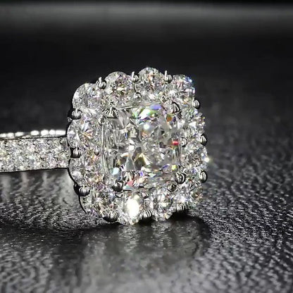 Jorrio Classic Cushion Cut Halo Diamond Sterling Silver Engagement Ring