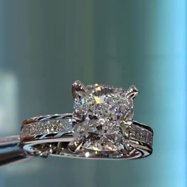Jorrio Classic Created Diamond Cushion cut Sterling Silver Engagement Ring