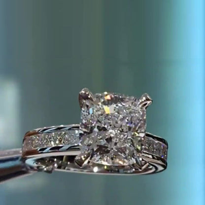 Jorrio Classic Created Diamond Cushion cut Sterling Silver Engagement Ring